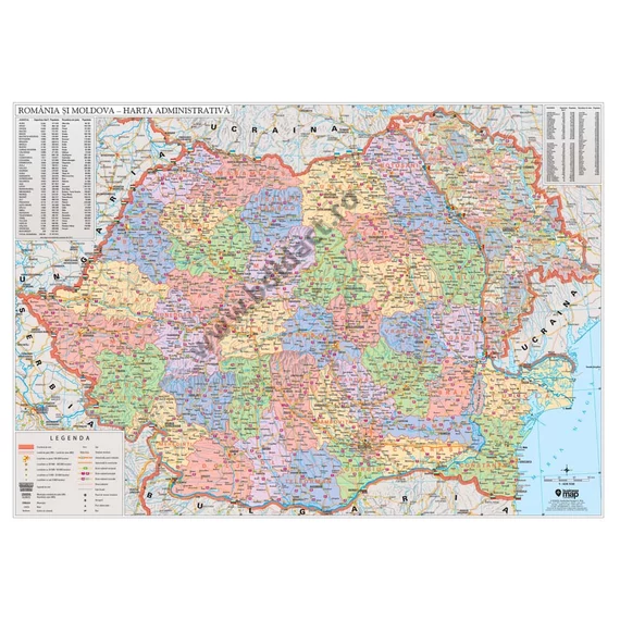 România și Moldova - Harta administrativă  - 160 × 120 cm MONO