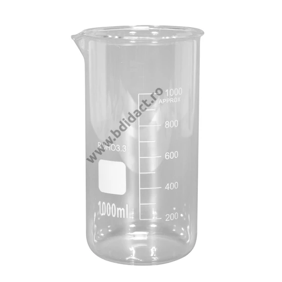 Pahar Berzelius formă înaltă, gradat, cu cioc, din sticlă rezistentă la căldură 1000 ml