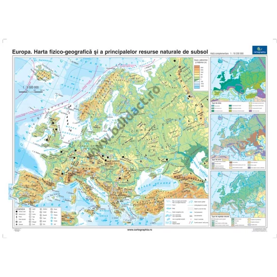 Harta fizico-geografică și principalele resurse naturale subterane din Europa.  – Duo 140*120 cm