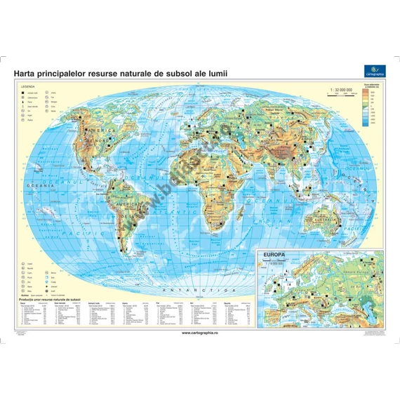Harta principalelor resurse naturale de subsol ale lumii 140*100 cm