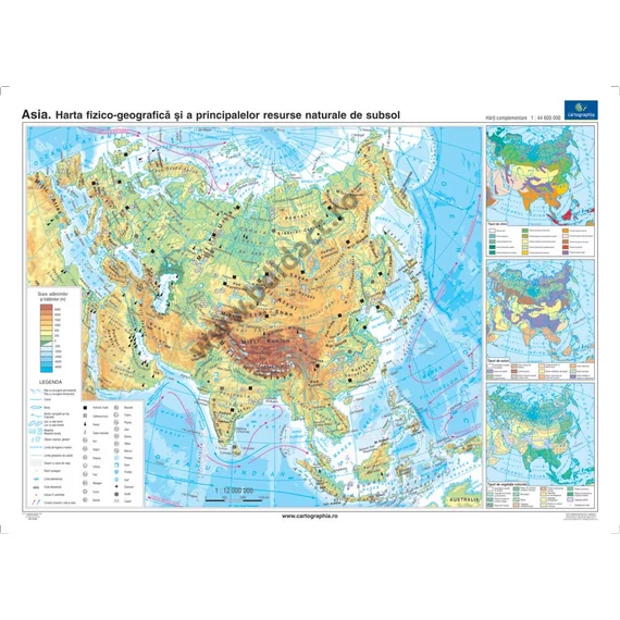 Harta fizico-geografică și principalele resurse naturale subterane din Asia. Harta politică. Duo Plus 160*120 cm