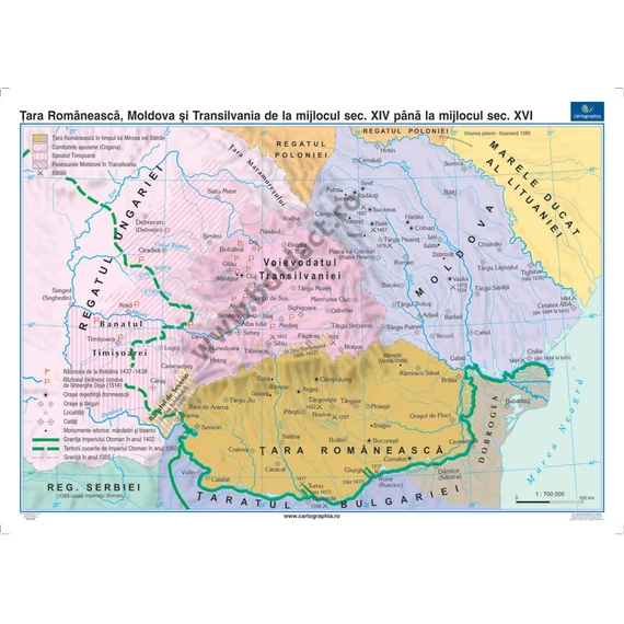 Ţara Românească, Moldova şi Transilvania de la mijlocul secolului XIV până la mijlocul secolului XVI 160*120 cm