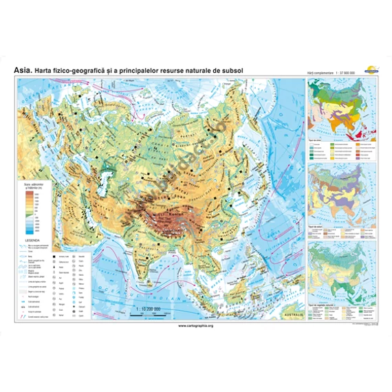 Asia. Harta fizico-geografică şi a principalelor resurse naturale de subsol - 140*100 cm