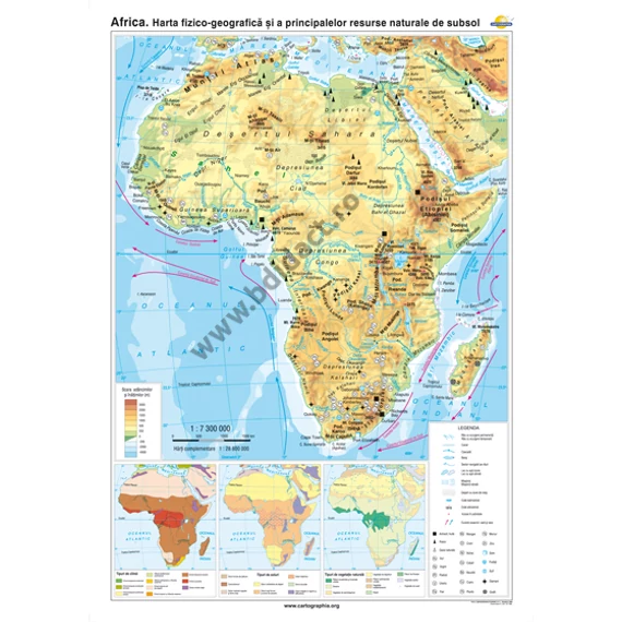 Africa. Harta fizico-geografică şi a principalelor resurse naturale de subsol - 160*120 cm