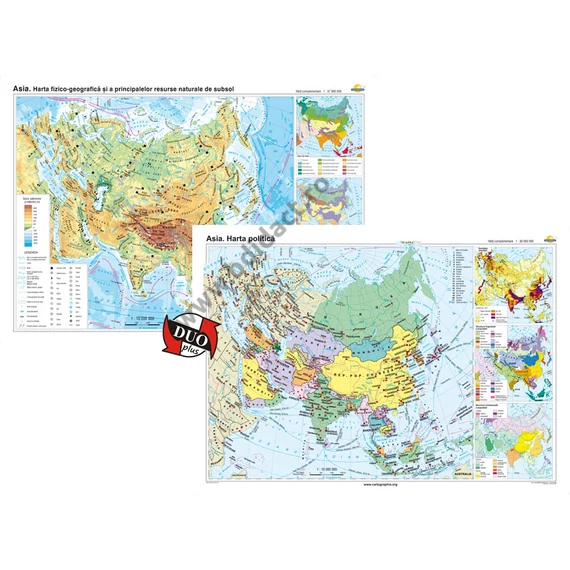 Asia. Harta fizico-geografică şi a principalelor resurse naturale de subsol şi Asia. Harta politică – Duo Plus - 140*100 cm