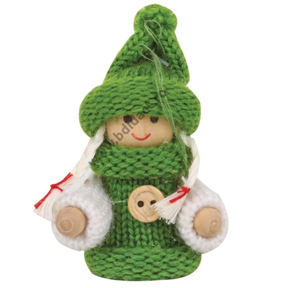 Ornament pentru pomul de Crăciun (tricotat, un nasture, fată verde)