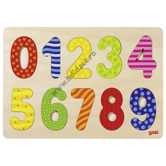 Puzzle cifre 0-9 din lemn - multicolor - Goki