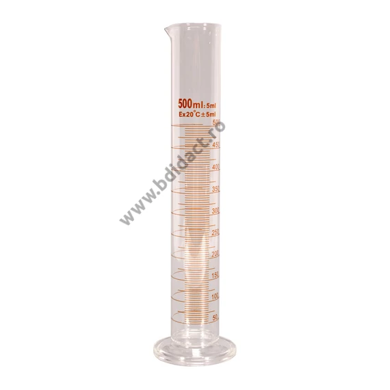 Cilindru gradat cu bază din sticlă, cu cioc, marcaj B, Boro 3.3 500 ml