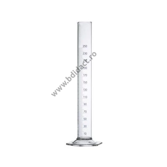 Cilindru gradat cu bază din sticlă, cu cioc, marcaj B, Boro 3.3 250 ml