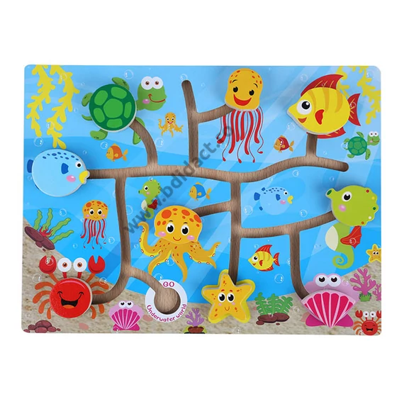 Joc din lemn, labirint cu animale de mare